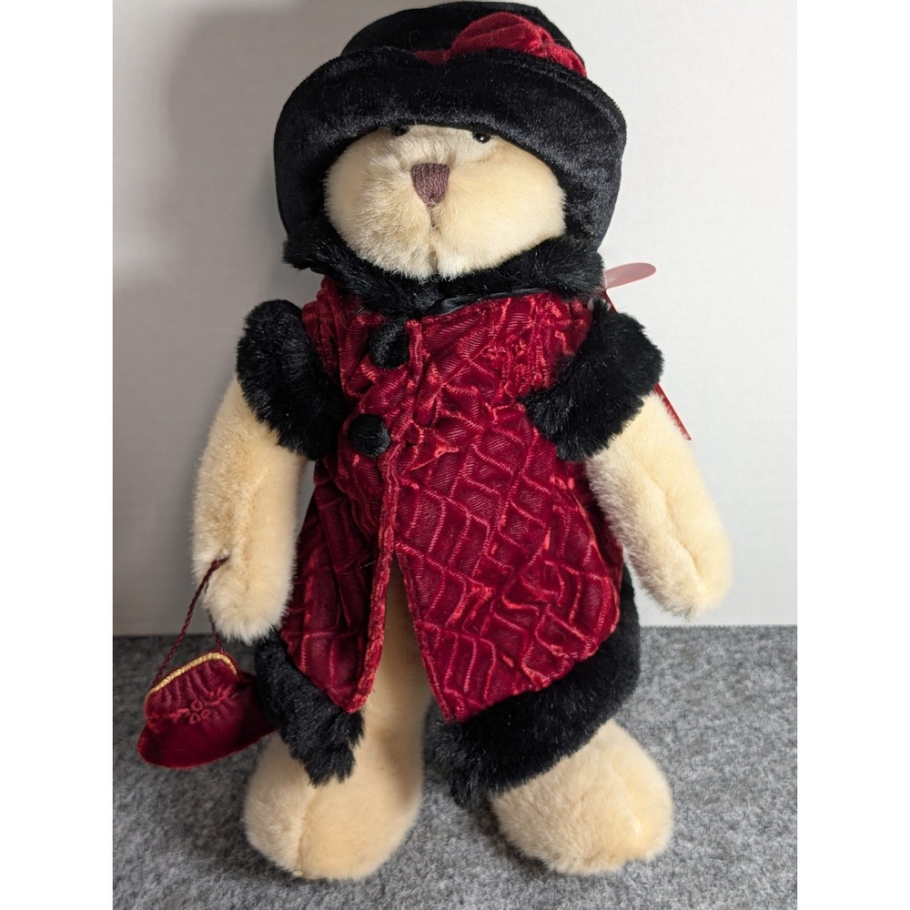 Russ Berrie Katarina 12" Standing Bear Plush Red Velvet Coat & Purse NWT